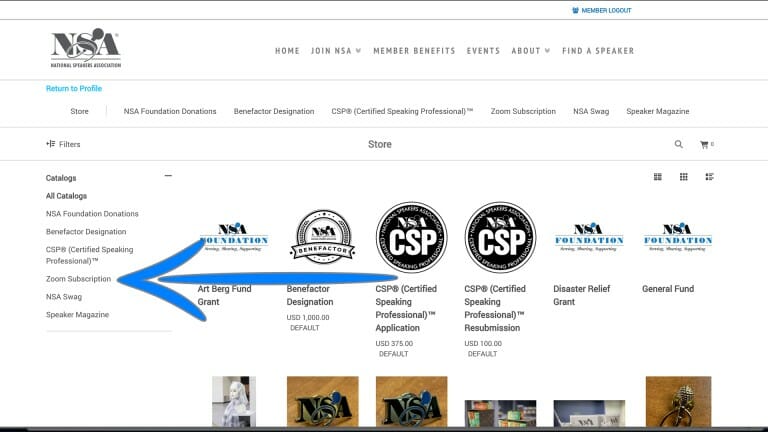 Screenshot of Zoom Subscription option