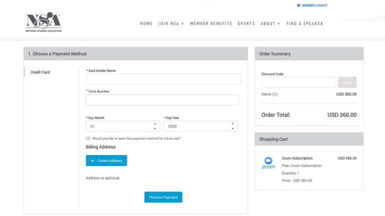 Screenshot of payment screen